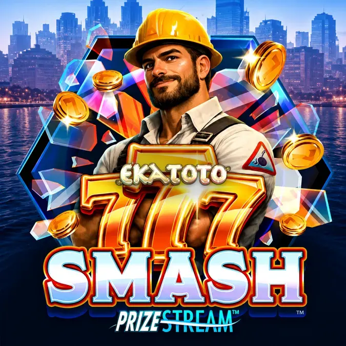 Tampilan antarmuka permainan slot 777 Smash dengan tema konstruksi
